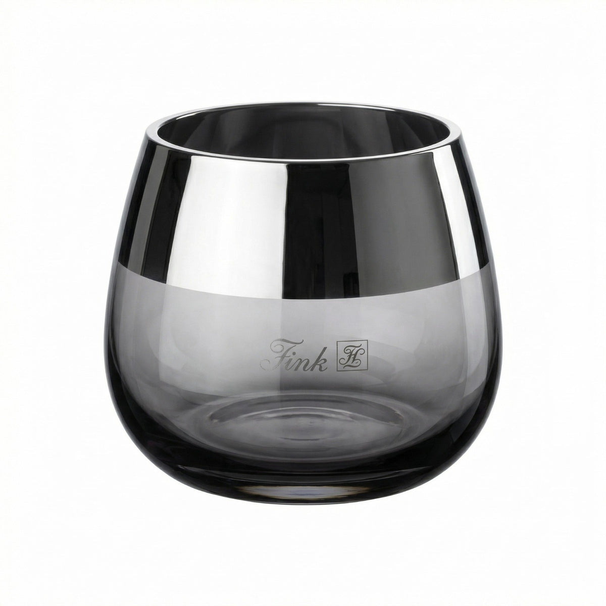 Fink Glas Windlicht BELLA NEU mit Spiegelrand Grau Silber 8 cm Hoch
