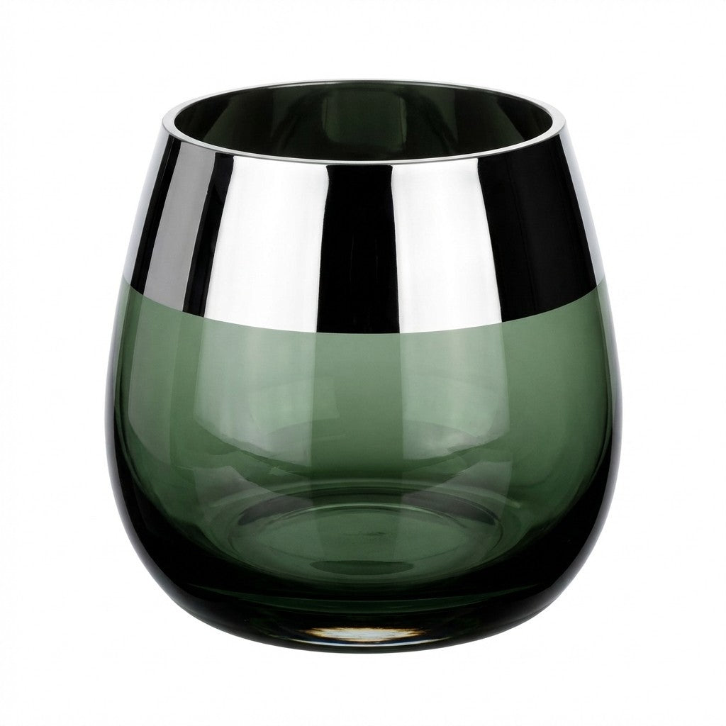 Fink Glas Windlicht BELLA NEU mit Spiegelrand Grün Silber 8 cm Hoch