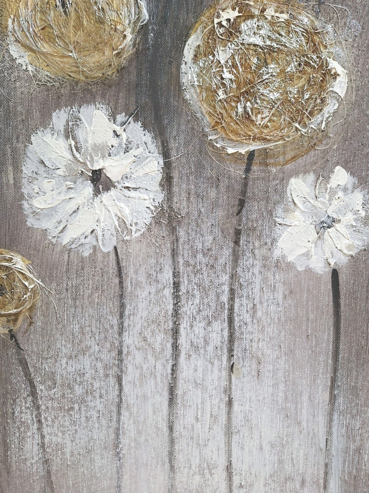 Gilde Gemälde Pusteblume mit Sisalapplikation Grau Weiß Gelb 60x30 cm