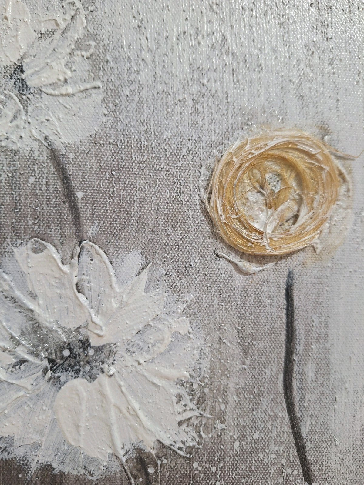 Gilde Gemälde Pusteblume mit Sisalapplikation Grau Weiß Gelb 60x30 cm