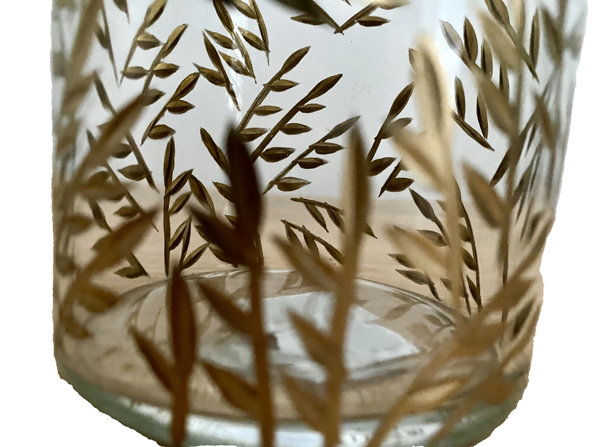 Am Design edeles Teelichtglas geschliffen NEU Blattmotiv Klar Gold 10,5 cm Hoch