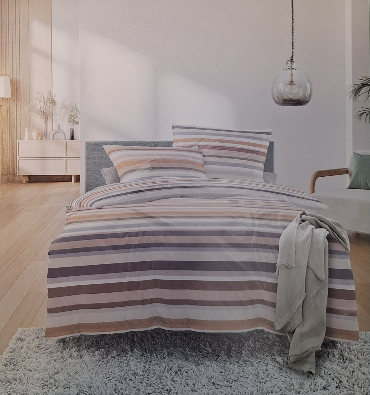 Irisette Mako-Satin Bettwäsche NEU Streifen Grau Beere Rost 135x200 cm