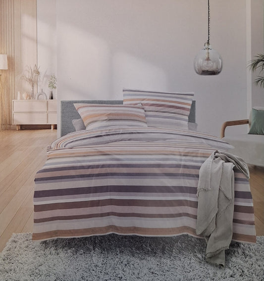 Irisette Mako-Satin Bettwäsche NEU Streifen Grau Beere Rost 135x200 cm