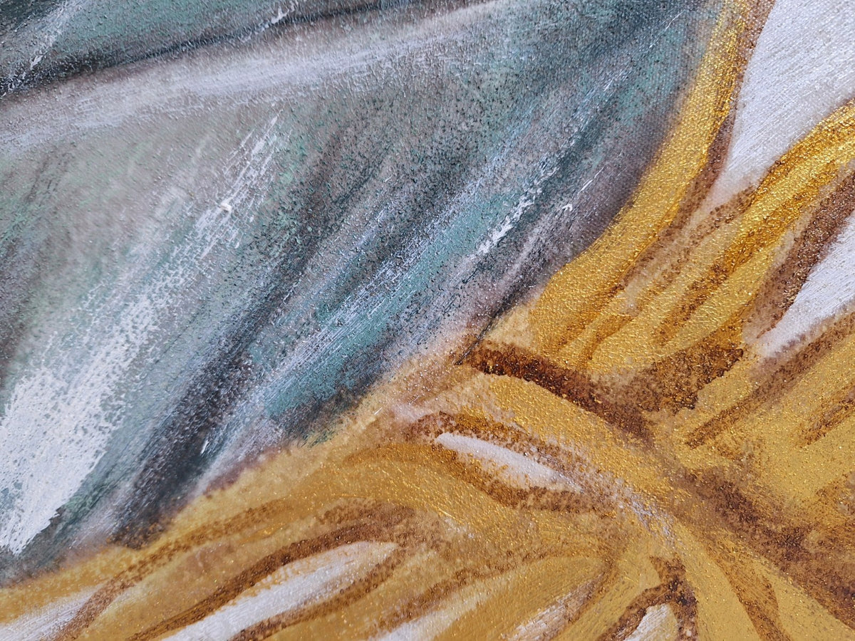 Gilde chices Gemälde „Leaf“ NEU Grün Grau Gold 90x60 cm
