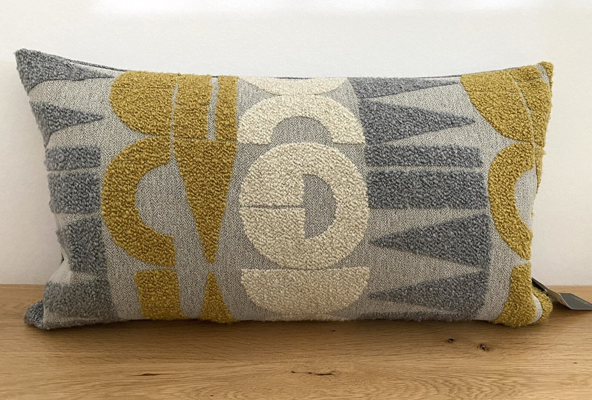 Rohleder moderne Jaquard Wende-Kissenhülle RUNE SUN NEU Gelb Creme Grau 60x35 cm
