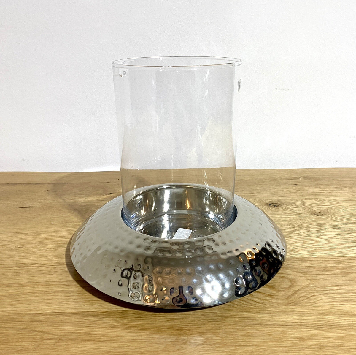 Fink 2tlg modernes Windlicht NAPA Vernickelt NEU Gehämmert mit Glas 24 cm Hoch