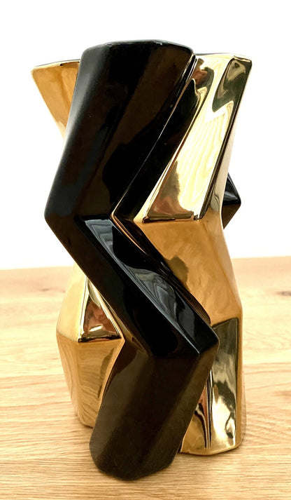 Gilde Dreamlight Keramik Vase NEU Schwarz Gold  19,5 cm Hoch