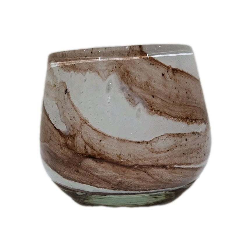 Fink Glas Windlicht MELLA Neu Weiß Braun 9, 5 cm Hoch