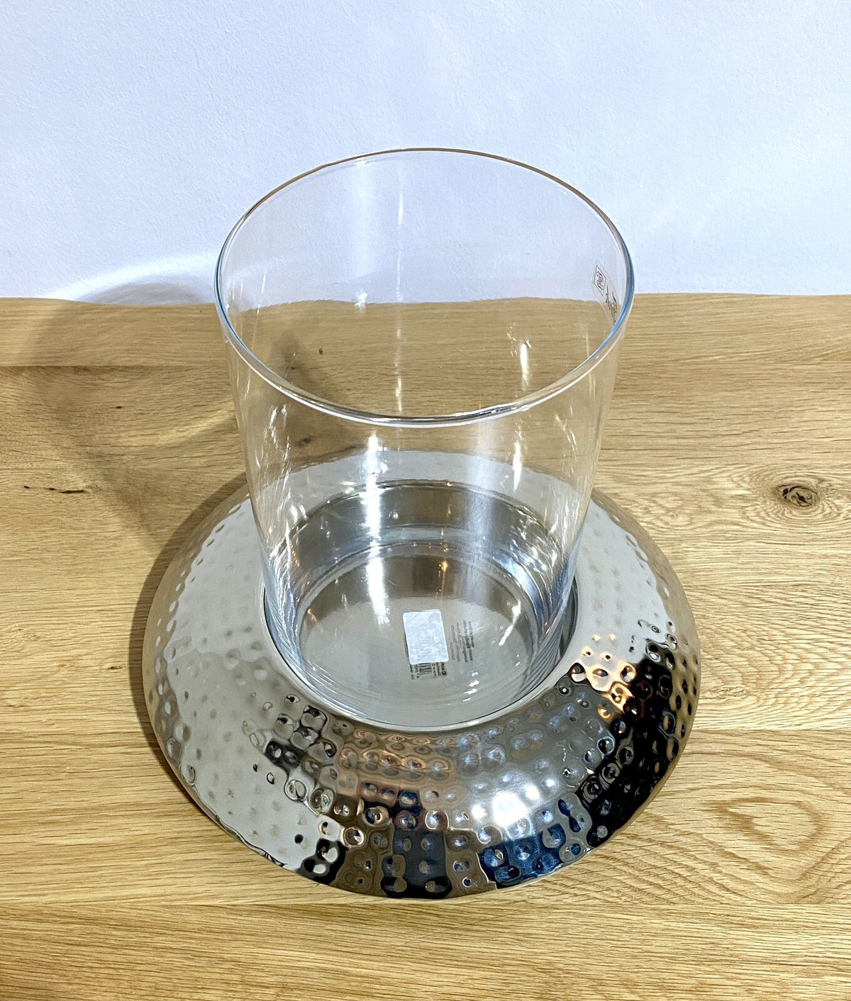 Fink 2tlg modernes Windlicht NAPA Vernickelt NEU Gehämmert mit Glas 24 cm Hoch