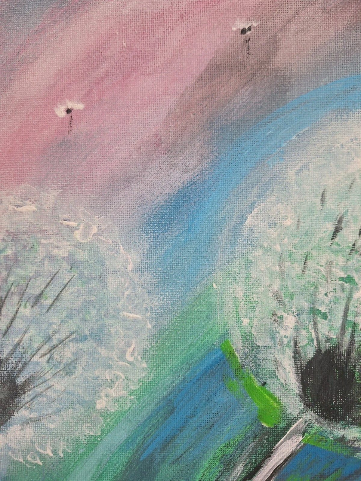 Gemälde Pusteblume Abstrakt NEU Türkis Rosa Maigrün 40x40 cm