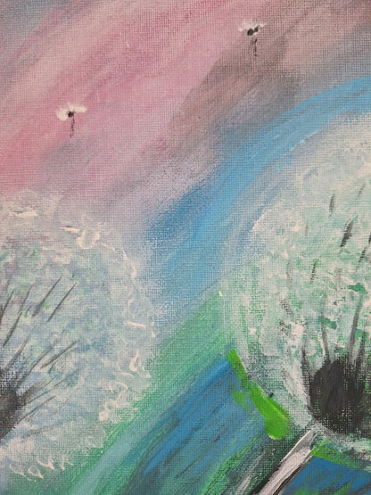 Gemälde Pusteblume Abstrakt NEU Türkis Rosa Maigrün 40x40 cm