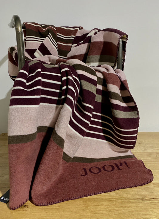 JOOP! Kuschel Wohndecke LINES Beere Rosa Creme Braun 150x200cm