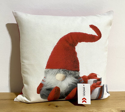 Sprügel Weihnachts-Kissenhülle bedruckt NEU Wichtel  Creme Rot Grau 45x45cm