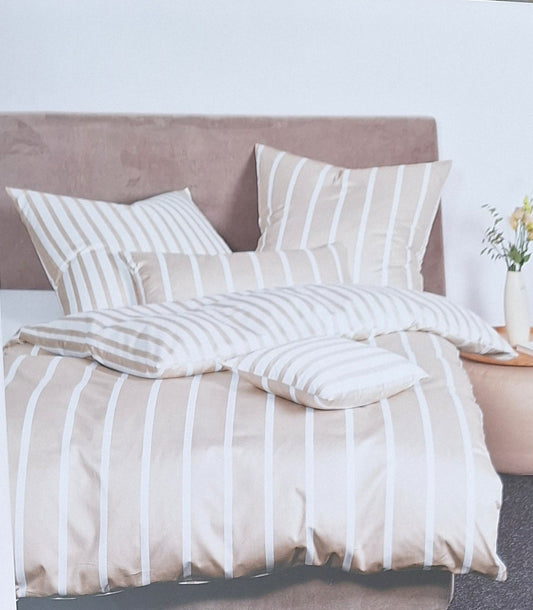 Janine Moderne Mako-Satin Wende Bettwäsche NEU Streifen Weiß Beige 155x220cm