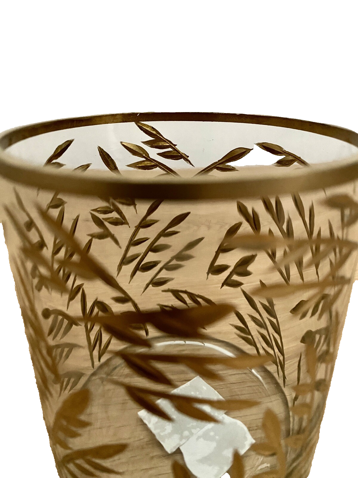 Am Design edeles Teelichtglas geschliffen NEU Blattmotiv Klar Gold 10,5 cm Hoch