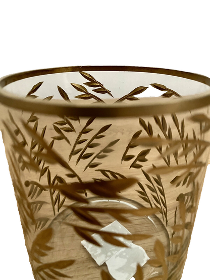 Am Design edeles Teelichtglas geschliffen NEU Blattmotiv Klar Gold 10,5 cm Hoch