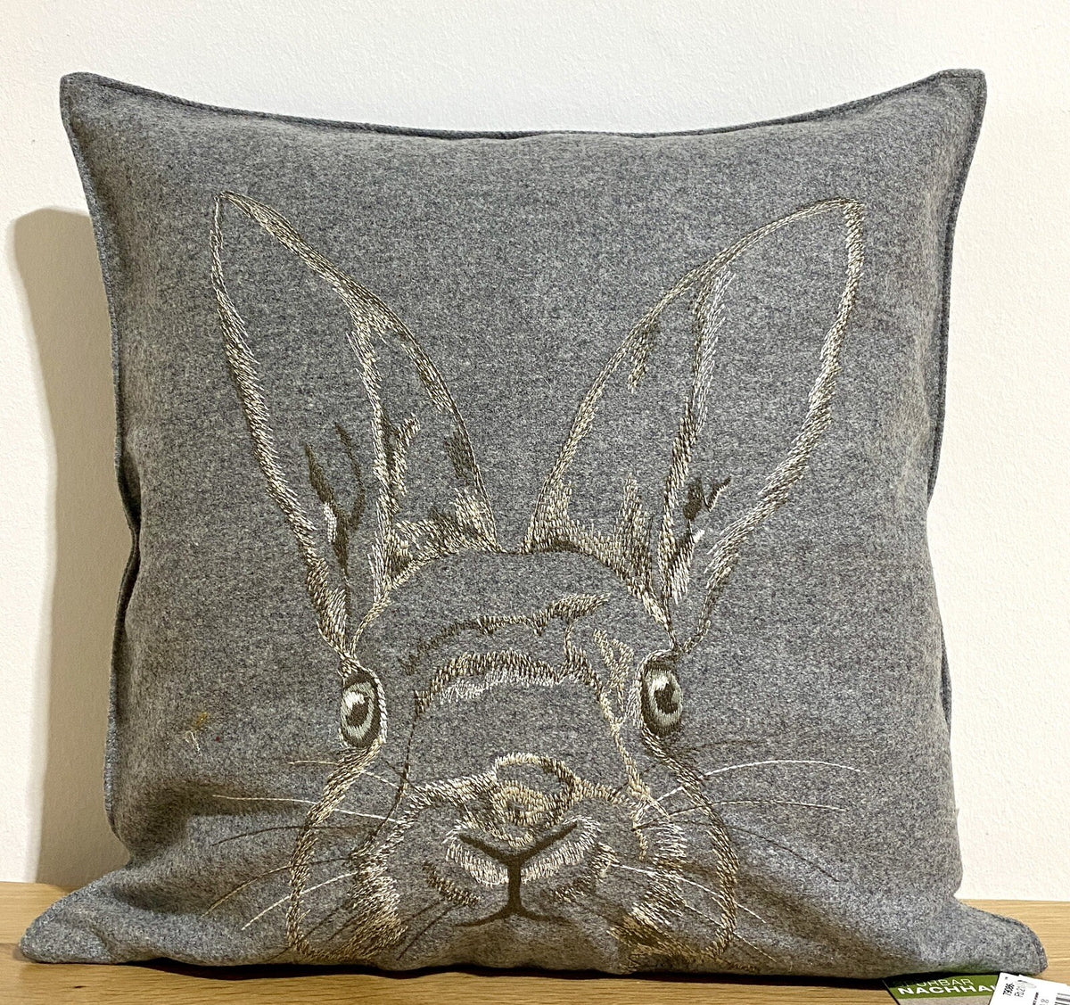 Sander bestickte Filz Kissenhülle LUCKY Neu Hase Grau Weiß Braun 40x40cm