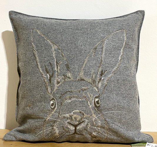 Sander bestickte Filz Kissenhülle LUCKY Neu Hase Grau Weiß Braun 40x40cm