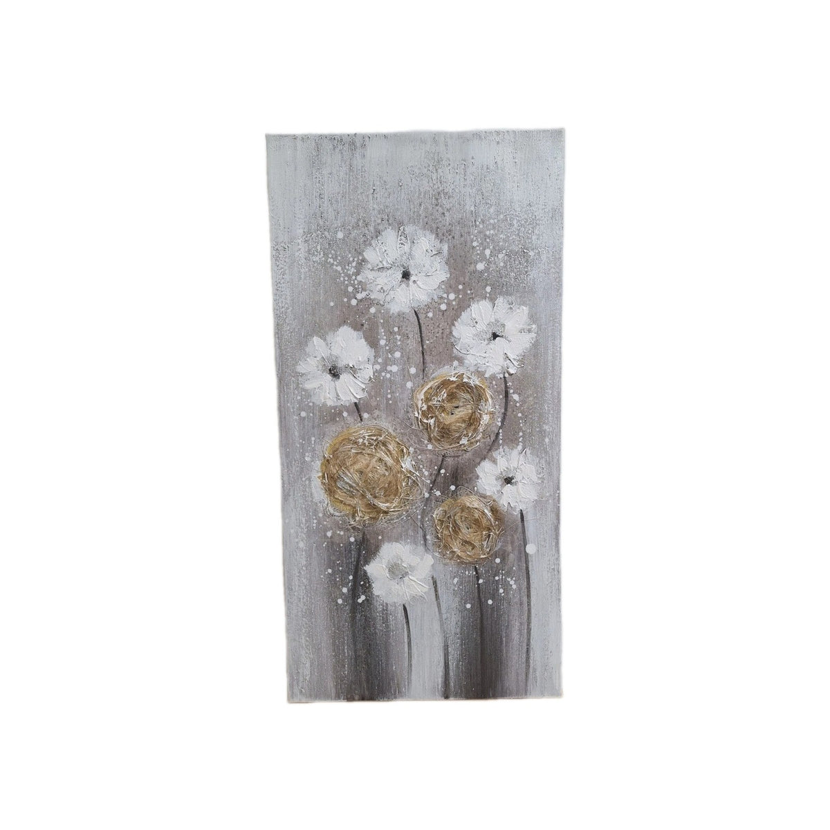 Gilde Gemälde Pusteblume mit Sisalapplikation Grau Weiß  Gelb  60x30 cm