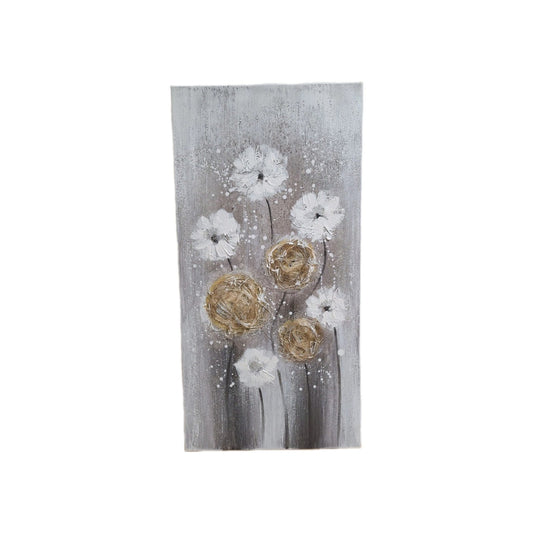 Gilde Gemälde Pusteblume mit Sisalapplikation Grau Weiß  Gelb  60x30 cm