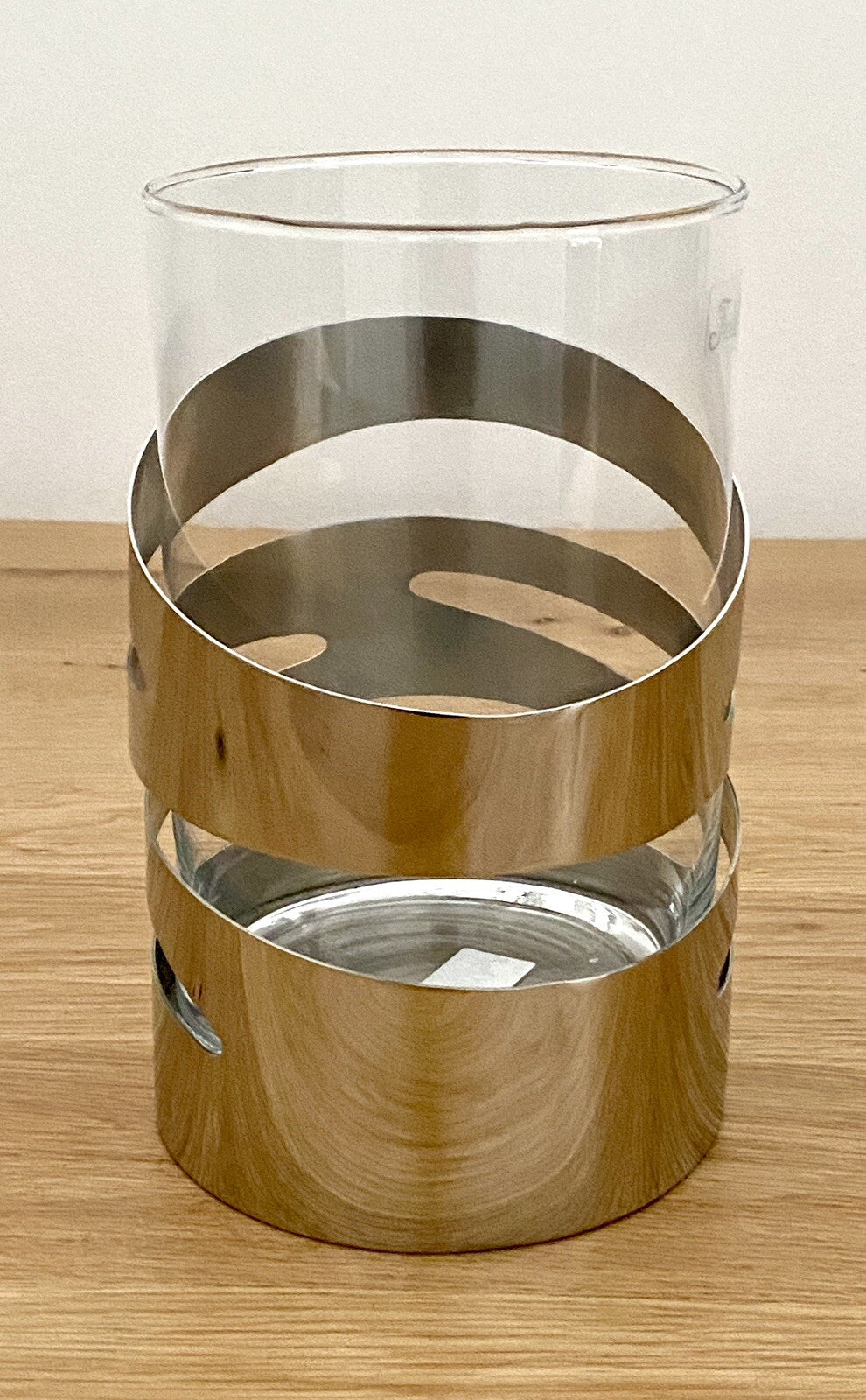 Fink modernes  Edelstahl Windlicht JAZZ NEU Poliert mit Glas 16,5 cm Hoch