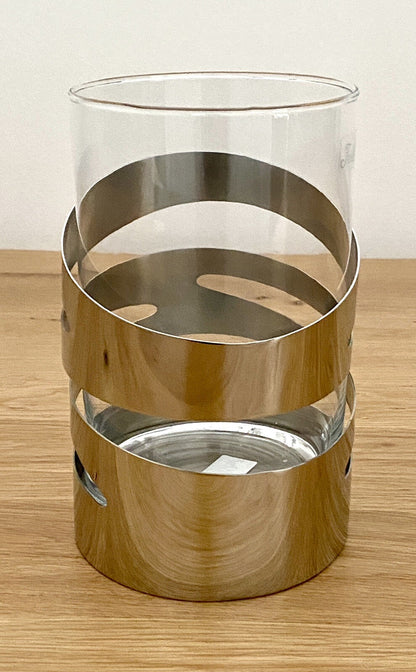 Fink modernes  Edelstahl Windlicht JAZZ NEU Poliert mit Glas 16,5 cm Hoch