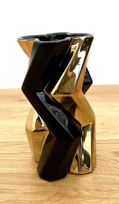 Gilde Dreamlight Keramik Vase NEU Schwarz Gold  19,5 cm Hoch