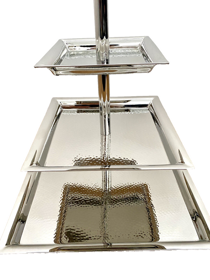 Fink Moderne Edelstahl 3er Etagere NAGANO NEU Gehämmert 44 cm Hoch