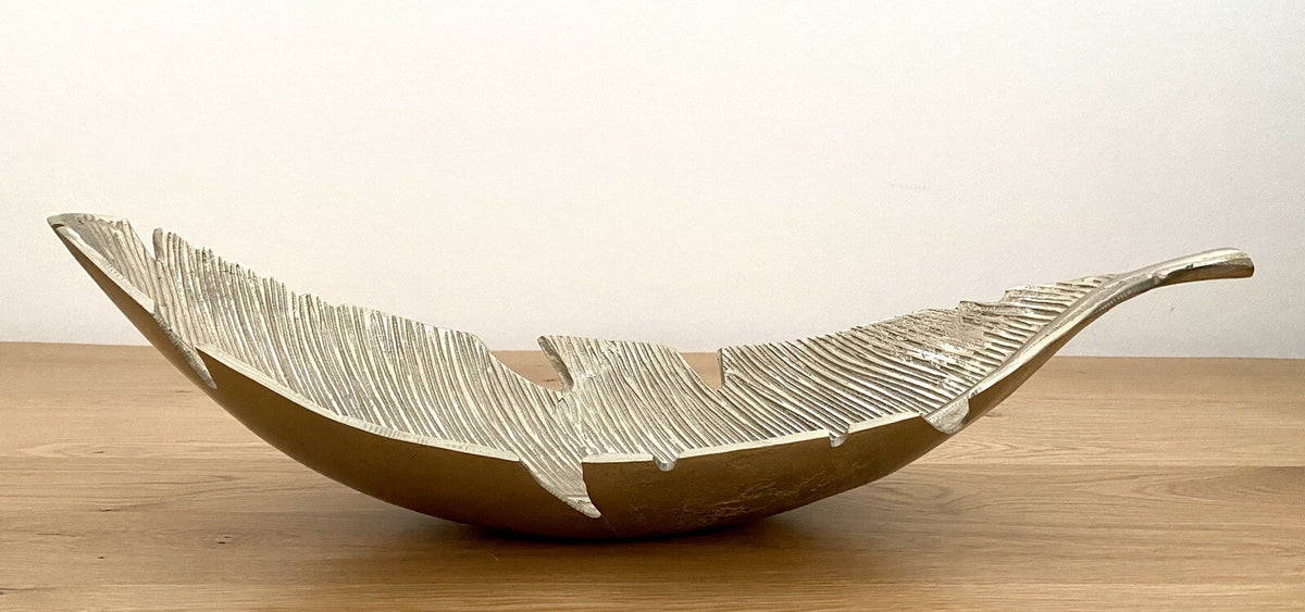 Casablanca moderne Blattschale NOSTRO NEU Aluminium Gold Relief 50cm Lang