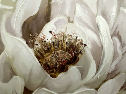 Gilde chices Gemälde „Pfingstrose“ NEU Rose Weiß Creme Grün Gold 76x100cm