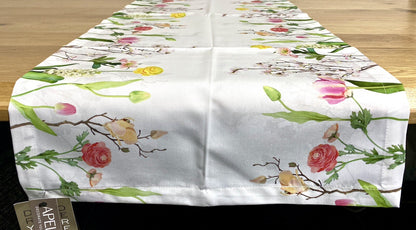 Apelt moderner Tischläufer Blütendekor NEU Digitaldruck Ecru Mehrfarbig 46x140cm
