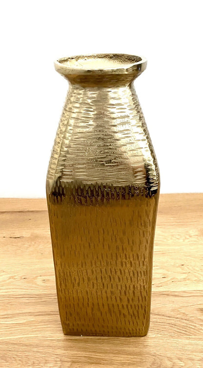 Gilde moderne Aluminium Vase LOLA NEU Gold Strukturiert Quadratisch 38 cm Hoch