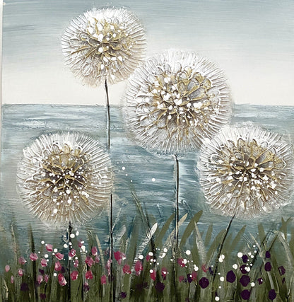 Formano chices Gemälde NEU Kugelblumen mit Goldschimmer 60x60cm