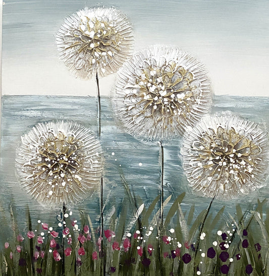 Formano chices Gemälde NEU Kugelblumen mit Goldschimmer 60x60cm