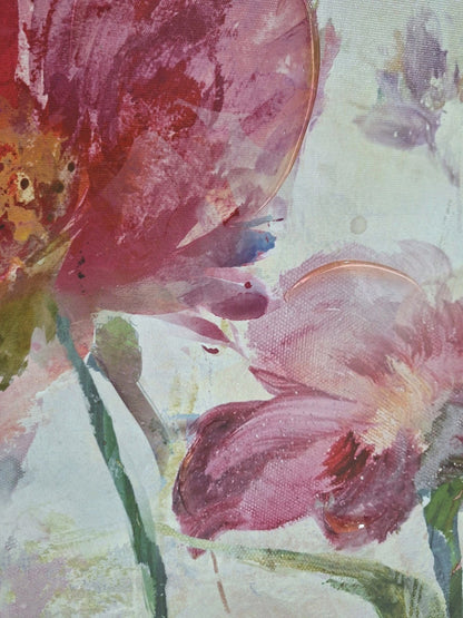 Gilde Gemälde Blüten Abstrakt NEU Pink Gelb Grün 70x70cm