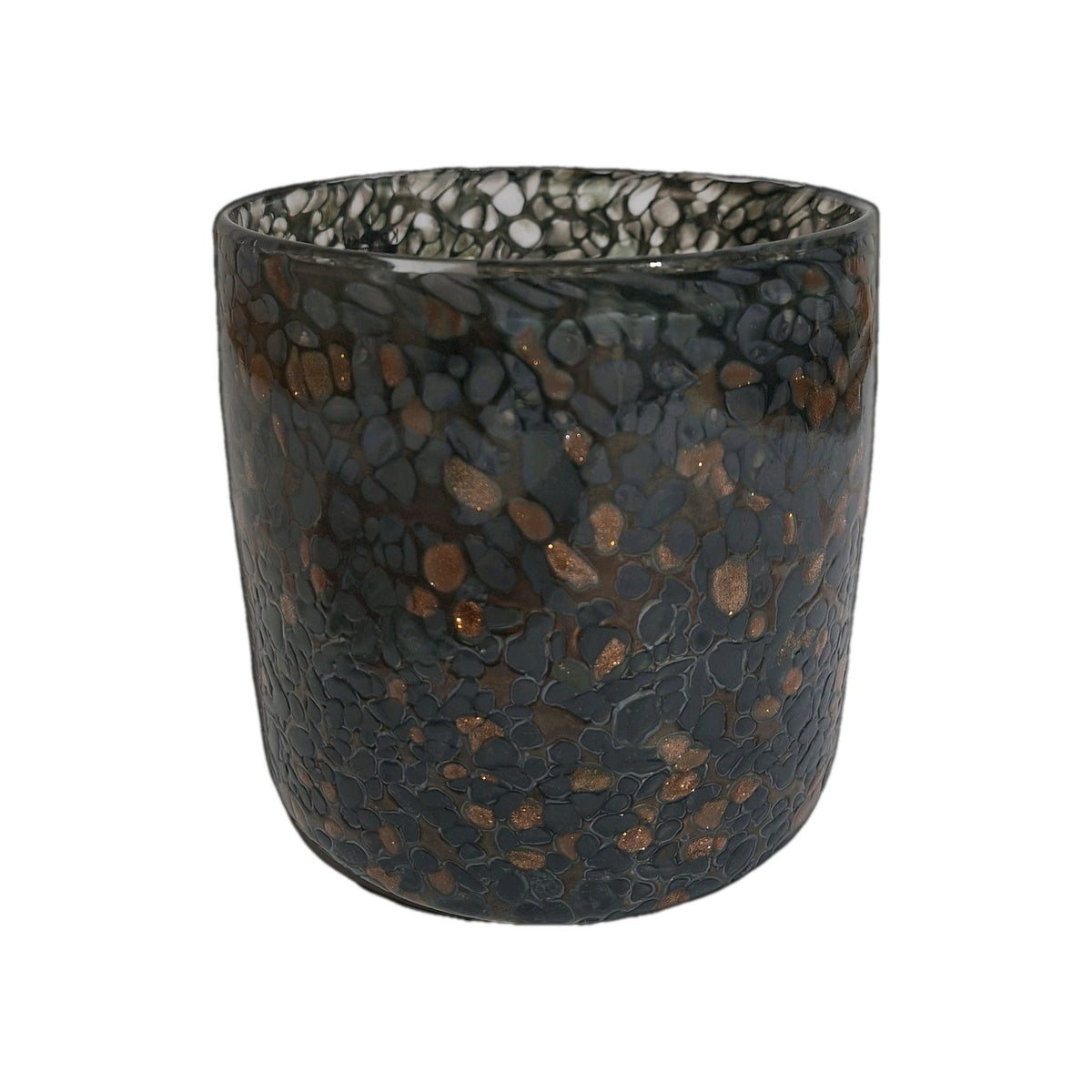 Kaheku chices Windlicht Glas NEU Anthrazit Kupfer Gesprenkelt 15 cm Hoch