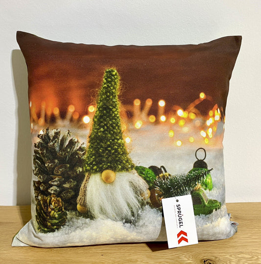 Sprügel Weihnachts-Kissenhülle bedruckt NEU Wichtel Grau Grün Braun 45x45cm