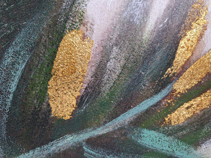 Gilde chices Gemälde „Leaf“ NEU Grün Grau Gold 90x60 cm