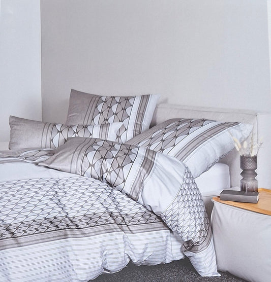 Janine Mako-Satin Bettwäsche MILANO Grafisches Design Grau Stein Braun 155x220cm