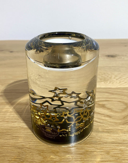 Gilde Dreamlight Glas Teelichthalter „Stars“NEU Sterne Schwarz  Gold 10,5 Hoch