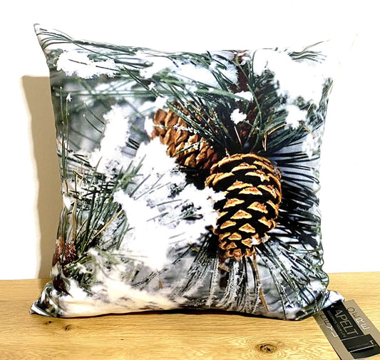 Apelt Weihnachts-Kissenhülle Bedruckt NEU Tanne Zapfen Grün Weiß Braun 46x46cm