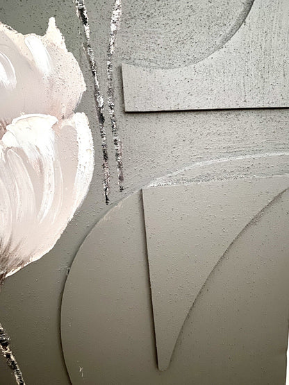 Gilde chices Gemälde „Magnolie“ NEU Grau Weiß Taupe 60x90 cm