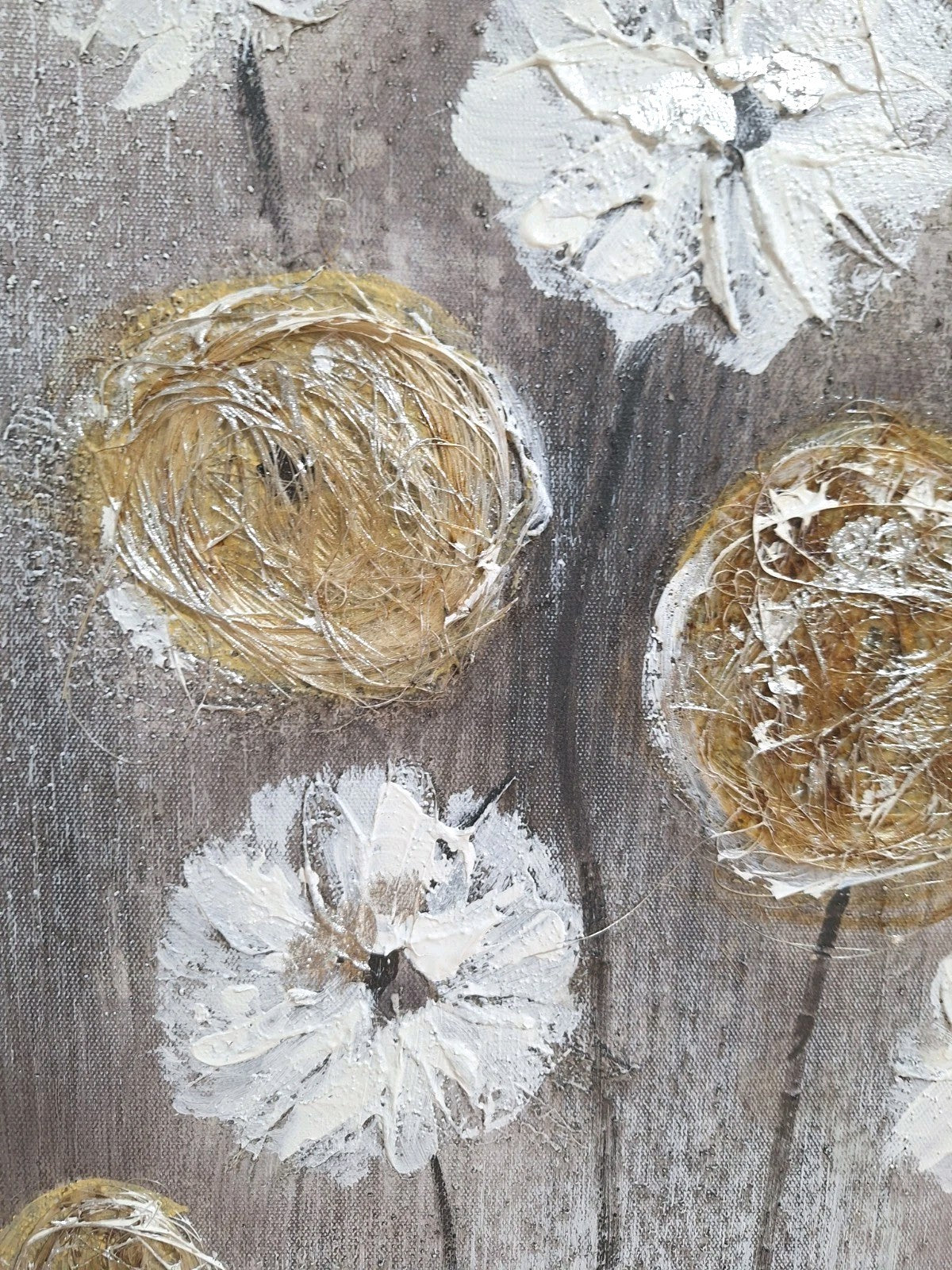 Gilde Gemälde Pusteblume mit Sisalapplikation Grau Weiß  Gelb  60x30 cm