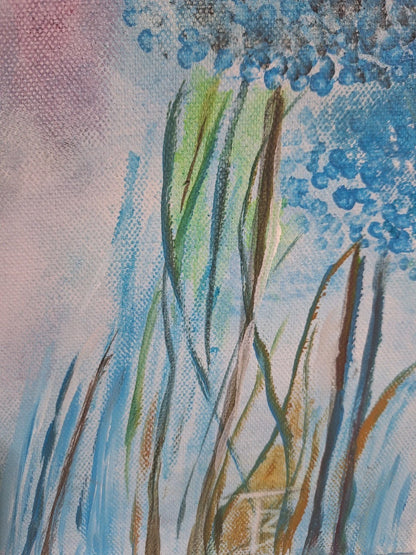 Gemälde Pusteblume Abstrakt NEU Türkis Rosa Maigrün 40x40 cm