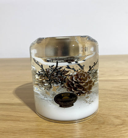 Gilde Dreamlight Glas Teelichthalter „Winter Story“NEU Silber Braun Weiß  8 cm