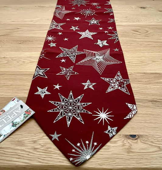 Apelt Jaquard Weihnachts-Tischband Sterne Weinrot Champagner 24x175cm