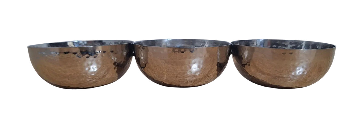 Fink moderne Edelstahl 3er Schalen PICCA NEU poliert Gehämmert Silber 28x9 cm