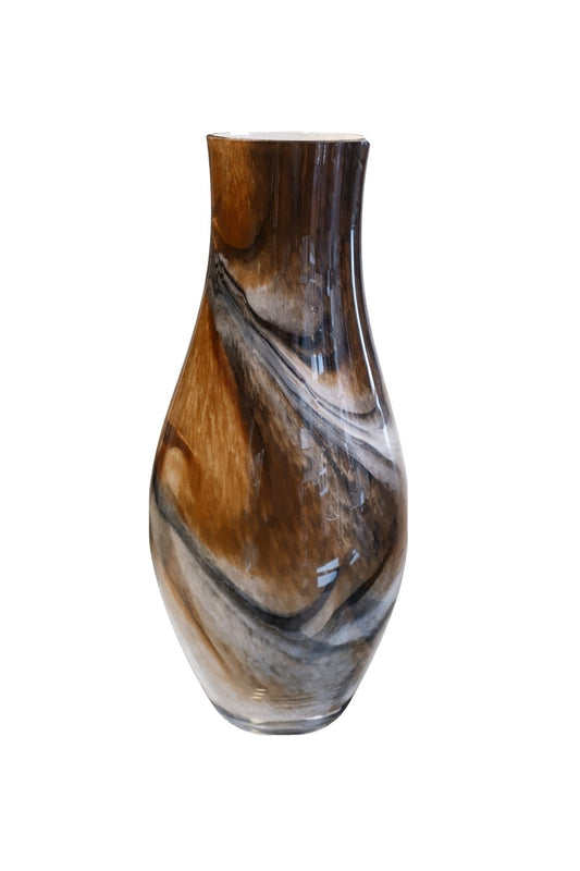 Gilde Glasvase DRAGA NEU Marmordesign Grau Weiß Cognac Rund 40cm Hoch
