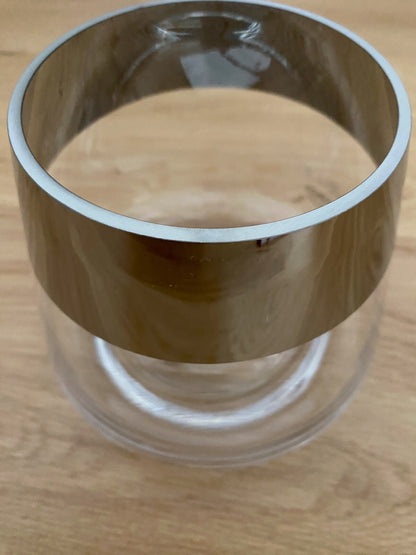 Fink Edler Glas Teelichthalter JONA NEU Mit Silbernem Rand 13 Cm Hoch