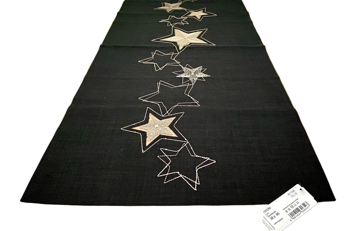 Sander Weihnachts-Läufer LYRA Sterne bestickt Schwarz Gold 38x85cm
